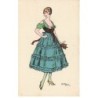 n°24821 - Illustrateur Edy - Jeune femme portant une robe avec une jupe bleue, et tenant des roses