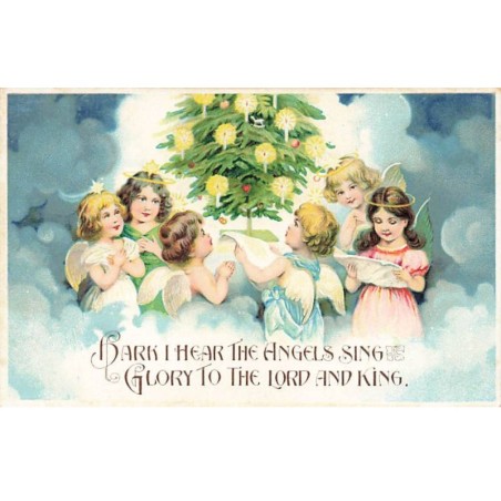 n°24824 - Noël - Glory ti the Lors and King - Anges chantant autour d'un sapin décoré