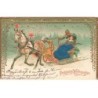 n°24825 - Carte Gaufrée - Noël - Fröhliche Weihnachten - Couple dans un traîneau tiré par un cheval