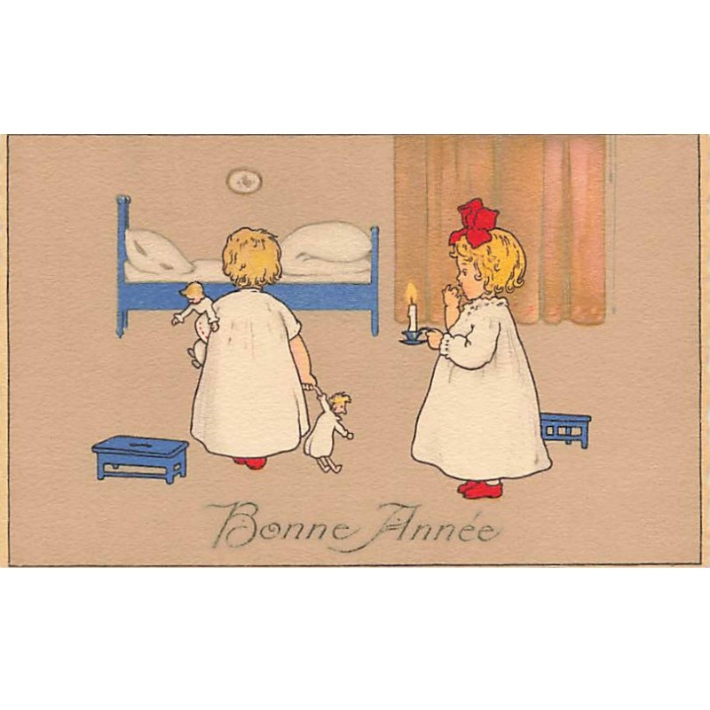 n°24830 - Style Baumgarten - Bonne Année - Enfants allant se coucher
