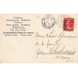 n°24831 - Carte Gaufrée - Bonne et Heureuse Année - Garçon écrivant une carte postale - myosotis