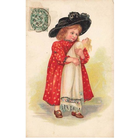 n°24833 - Fantaisie - Fillette berçant une poupée - Paillettes