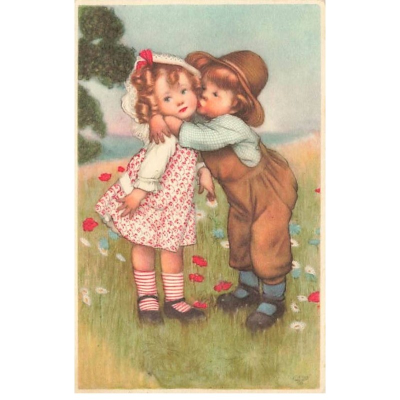 n°24836 - Fantaisie - Style Pearse - Garçon embrassant une fillette