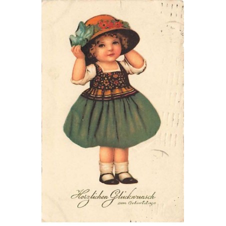 n°24841 - Clapsaddle - Herzlichen Glückwunsch zum Geburtstage - Fillette ajustant son chapeau