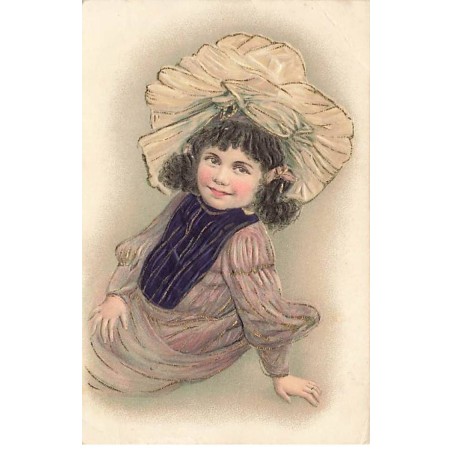 n°24842 - Carte Gaufrée - Fantaisie - Jeune fille assise