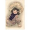 n°24842 - Carte Gaufrée - Fantaisie - Jeune fille assise