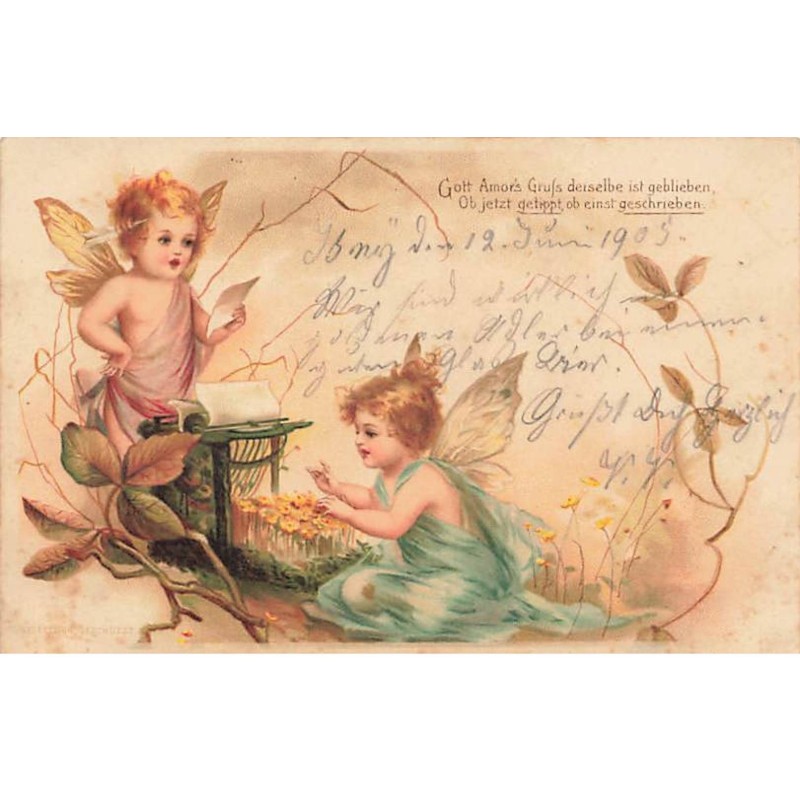 n°24848 - Clapsaddle - Sylphide tapant une lettre à la machine