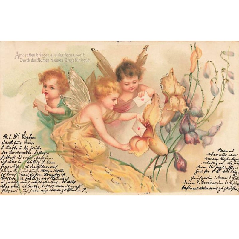 n°24849 - Clapsaddle - Sylphides cachant des lettres dans des fleurs
