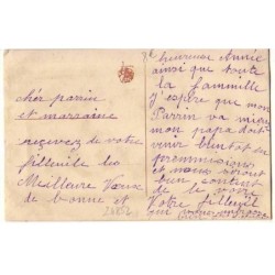 n°24852 - Carte Brodée - Bonne Année - Fleurs et Houx