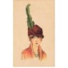 n°24860 - Illustrateur - Jeune femme portant un chapeau avec une grande plume verte - Art Déco