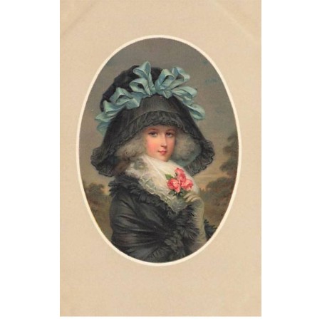 n°24866 - Illustrateur MM Vienne n°559 - Jeune femme avec un chapeau et un manteau noir, un ruban bleu sur le chapeau