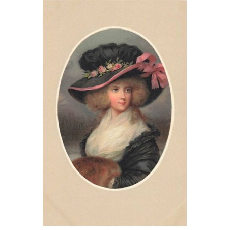 n°24867 - Illustrateur MM Vienne n°559 - Jeune femme avec des fleurs sur son chapeau, et un manchon en fourrure