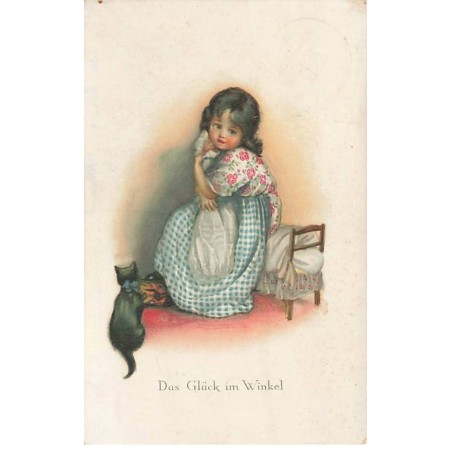 n°24874 - SB Pearse - Das Glück im Winkel - Fillette berçant une poupée sous le regard d'un chat