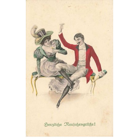n°24882 - Nouvel An - MM Vienne n°405 - Herzliche Neujahrsgruss - Couple trinquant au champagne
