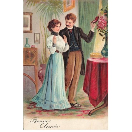 n°24884 - Carte Gaufrée - serie 5088 - Bonne Année - Homme offrant un bijou à sa femme