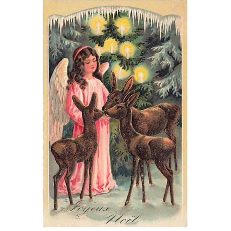 n°24887 - Carte Gaufrée - n°7888 - Joyeux Noël - Ange au milieu de faons