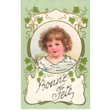n°24896 - Art Nouveau - Bonne Fête - Portrait d'un enfant dans un médaillon - Paillettes