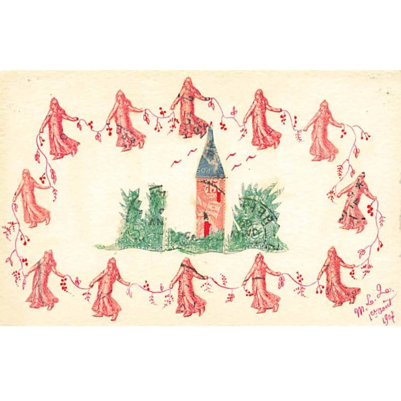 n°24899 - Représentation de Timbres - Cut Stamps - Mariannes faisant une ronde