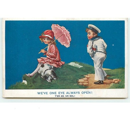 n°249 - We've one eye always open ! - T'en as un oeil - Enfants et bouledogue