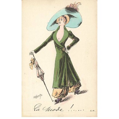 n°24904 - Roberty - La Mode - Femme avec décolleté et chapeau - Publicité Aux Trois Quartiers Nice