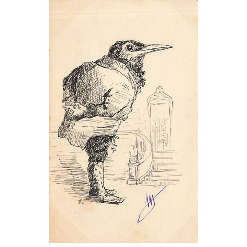 n°24909 - Carte dessinée à l'encre de chine - Marie - Oiseau Habillé les mains dans le dos
