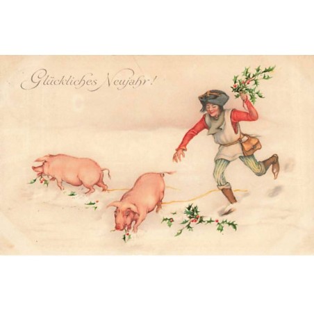 n°24921 - Carte Illustrateur - MM Vienne n°703 - Homme courant après des cochons