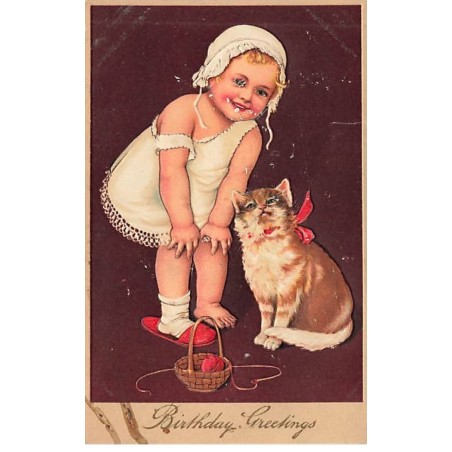 n°24925 - Carte Fantaisie - Flatscher - Serie 8821 - Fillette avec un chat (état)