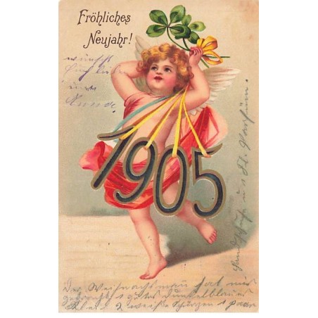 n°24930 - Carte Fantaisie - Fröhliche Neujahr - Clapsaddle - Anges tenant l'année 1905