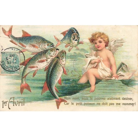 n°24931 - Carte Fantaisie Gaufrée - 1er Avril - Clapsaddle - Ange et Poisson