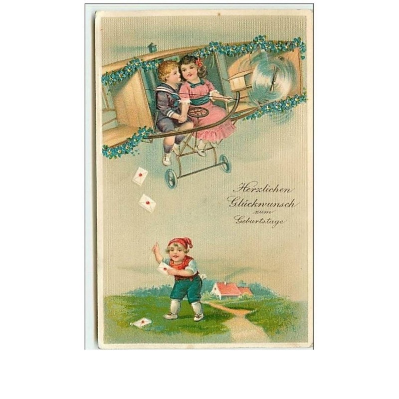 n°10124 - Carte Fantaisie Gaufrée - Enfants dans un avion distribuant des lettres
