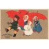n°24939 - Carte Fantaisie - Flatscher - Enfants avec des parapluies rouges sous la neige - Au Pauvre Jacques Paris
