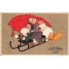 n°24941 - Carte Fantaisie - Flatscher - Enfants sous un parapluie rouge sous la neige - Luge - Au Pauvre Jacques Paris