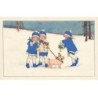 n°24946 - Carte Fantaisie - Style Ebner - Enfants et cochon en laisse