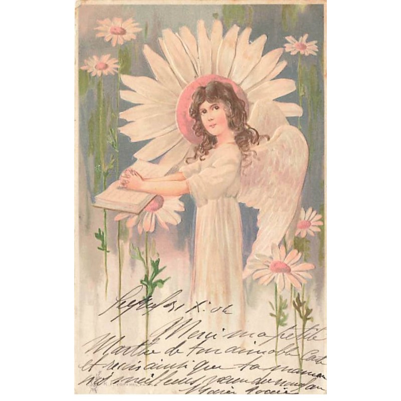 n°24948 - Carte Fantaisie Gaufrée - Ange et Marguerites
