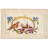 n°24951 - Carte Brodée - Bonne Année - Oiseau chantant  près d'une église