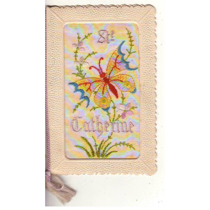 n°24953 - Carte Brodée - Sainte Catherine - Papillon