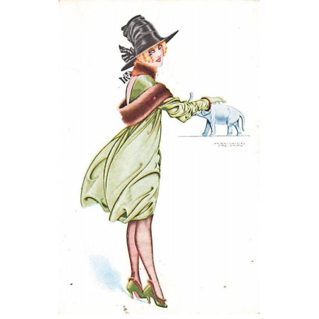 n°24958 - Maurice Pepin - Porte-Bonheur - Jeune femme caressant un éléphant