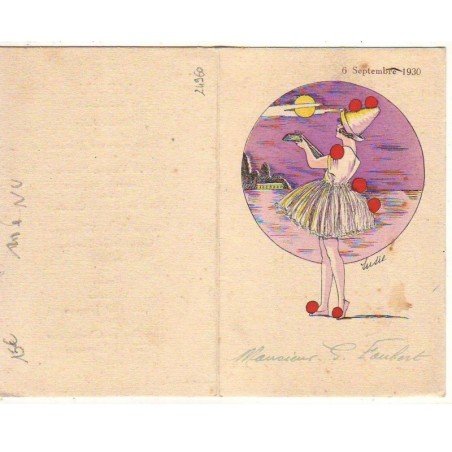 n°24960 - Illustrateur - Menu de 1930 - Susie - Colombine jouant au clair de lune - Menu