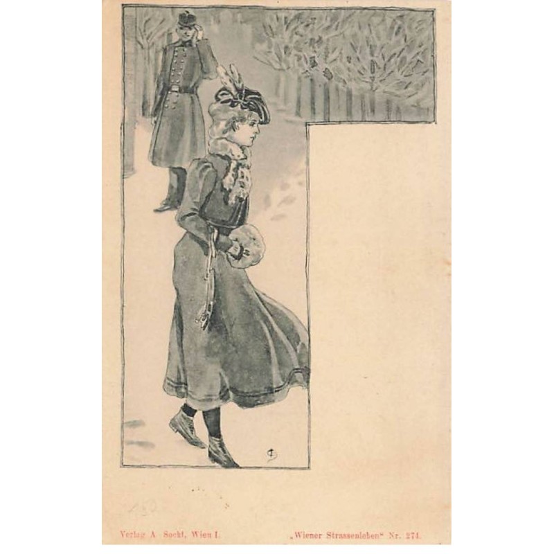 n°24964 - Illustrateur - Wiener Strassenleben n°274 - Soldat regardant une jeune femme