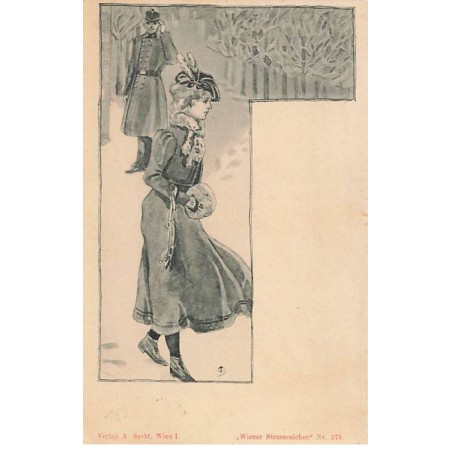 n°24964 - Illustrateur - Wiener Strassenleben n°274 - Soldat regardant une jeune femme