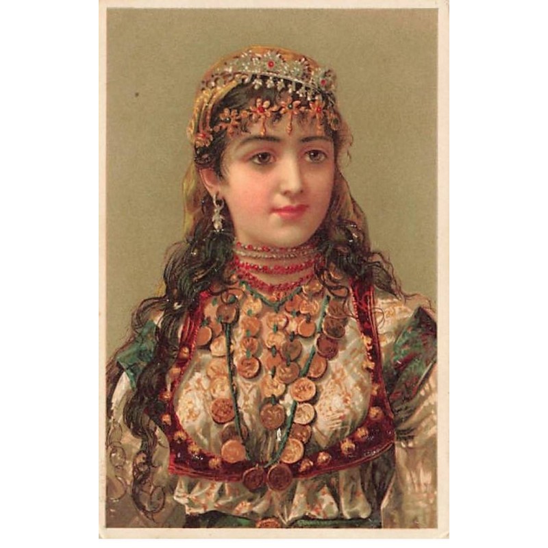 n°24966 - Fantaisie - Jeune femme type gitane, portant un collier fait avec des pièces