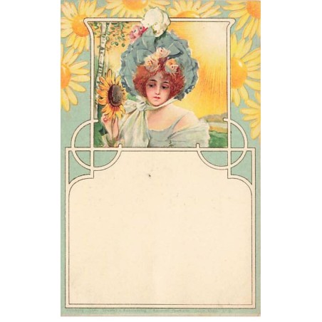 n°24968 - Fantaisie - Theo Stroefer's - Jeune femme regardant tristement un tournesol