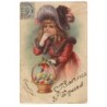 n°24977 - Bonnes Pâques - Clapsaddle - Jeune fille portant un panier rempli d'oeufs