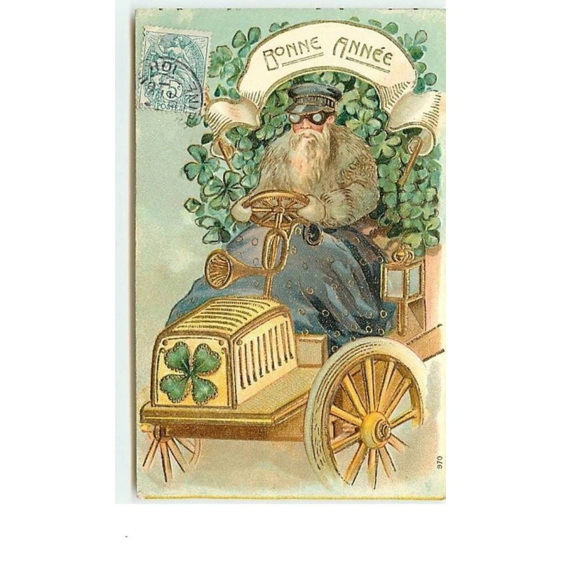 n°11886 - Carte Gaufrée - Bonne Année - Homme au volant d'une voiture