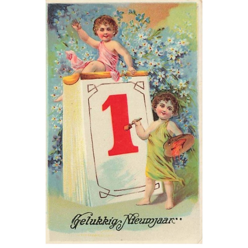 n°24987 - Nouvel An -Gelukkig Nieumjaar - Enfants décorant un éphéméride