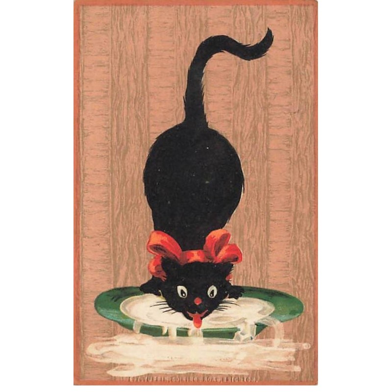 n°24991 - Animaux - Un chat noir lapant du lait
