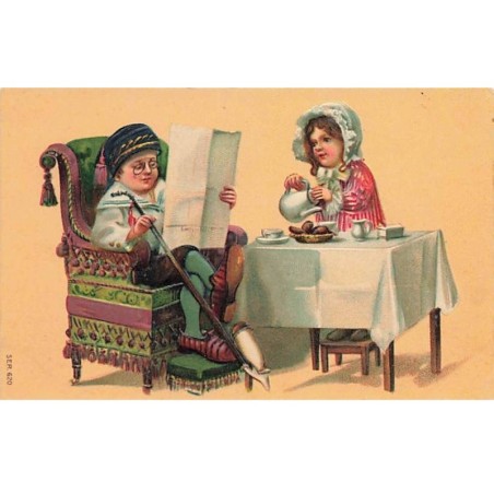 n°24999 - Fantaisie - SER 620 - Couple d'enfant habillés en adulte, prenant le thé