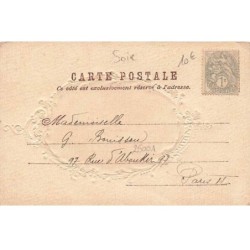 n°25001 - Carte tissée soie - Femme avec chapeau dans un Médaillon