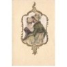 n°25002 - Carte tissée soie - Deux Femmes  dans un Médaillon