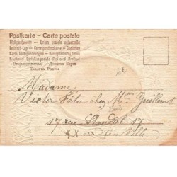 n°25003 - Carte tissée soie - Femme assise dans un Médaillon